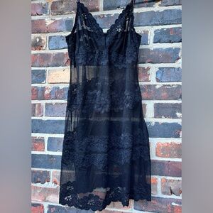 Late 1990’s-Y2K Rampage Black Floral Lace Slip Chemise
